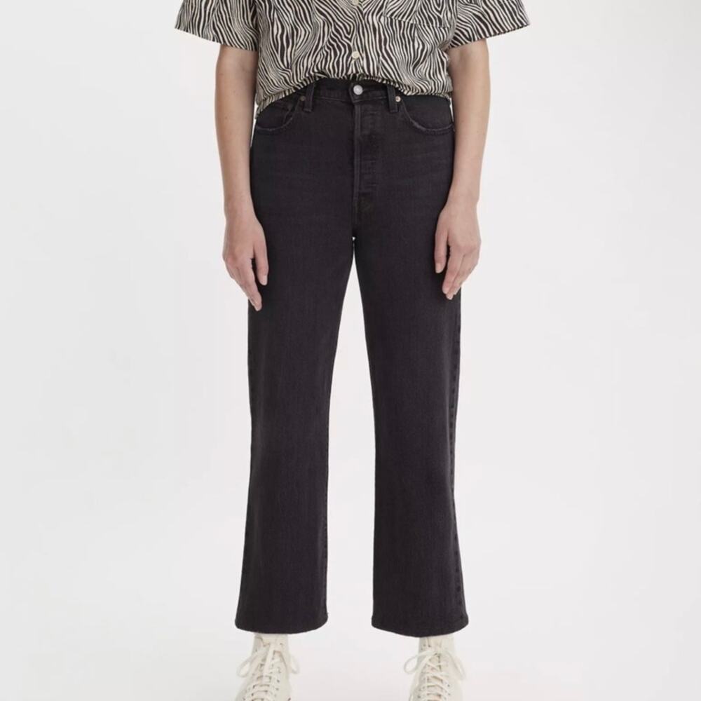 Levi's Black Vintage Wash Ribcage Straight Highest High Rise Ankle Denim Jeans